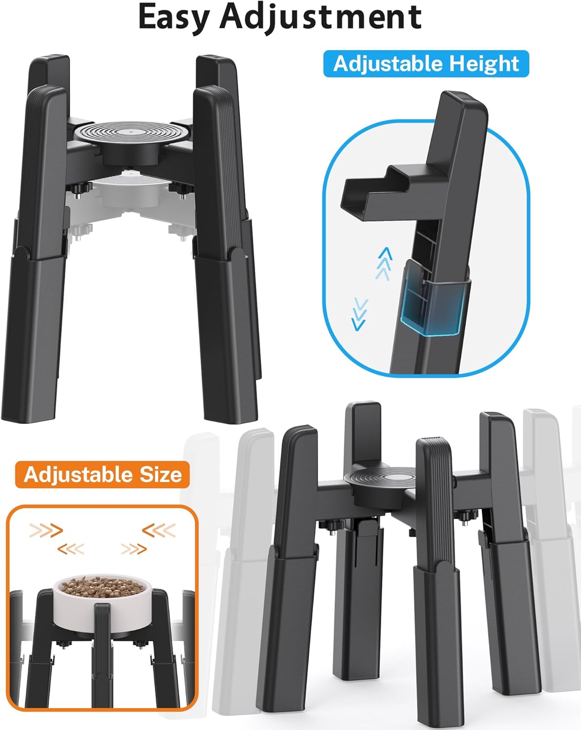 CZPET Dog Bowl Stand with Adjustable Height and Width [Stand Only], Single Raised Pet Water & Food Feeder for Medium & Large Dogs, Stable and Anti-Slip Eelvated Bowl
