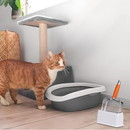 304 Stainless Steel Cat Litter Scoop with Holder Stand, One-Piece Pressed Design with No Weld Spots, Durable Anti-Break Handle, Dual Slot Sizes, Easy to Clean, Filters Small Litter Clumps