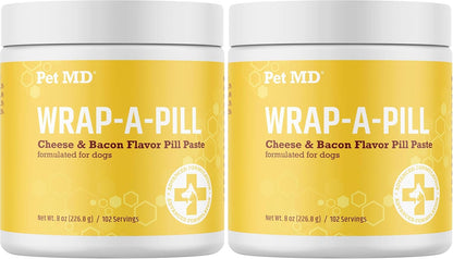 Pet MD Wrap A Pill Cheese & Bacon Flavor Pill Paste for Dogs - Make a Pocket or Pouch to Hide Pills & Medication - 8 oz (Pack of 2)