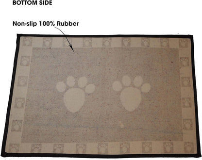 PetRageous 12049 Paws Jumbo Tapestry Dog and Cat Non-Skid Machine Washable Placemat for Pet Feeding Areas with Rubber Backing 18-Inch by 28-Inch for Dogs and Cats, Black and Natural (Pack of 2)