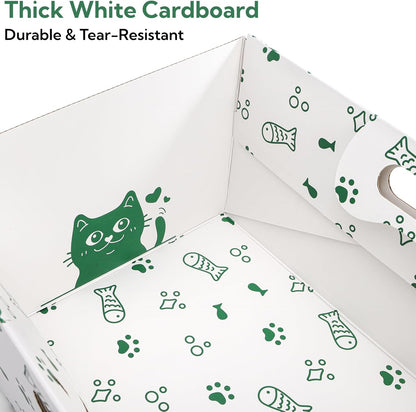 SOUJOY 8 Pack Disposable Cat Litter Box, Sturdy White Cardboard Litter Boxes with Scoop, Anti-Splashing Foldable Enclosed Travel Litter Tray for Cats Puppies Small Pets, 16" L x 12" W x 6.7" H