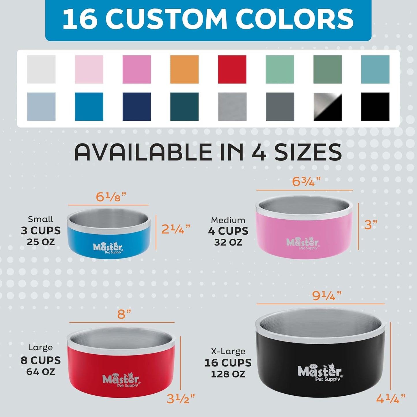 Master Pet Supply Stainless Steel Dog Bowls - 128 oz, Heavy Duty - Rose Quartz, Double Wall Extra-Thick Insulated, Non-Slip Pet Water Bowl for Dogs, Cats & Pets, Anti Rust Metal, Dish Washer Safe