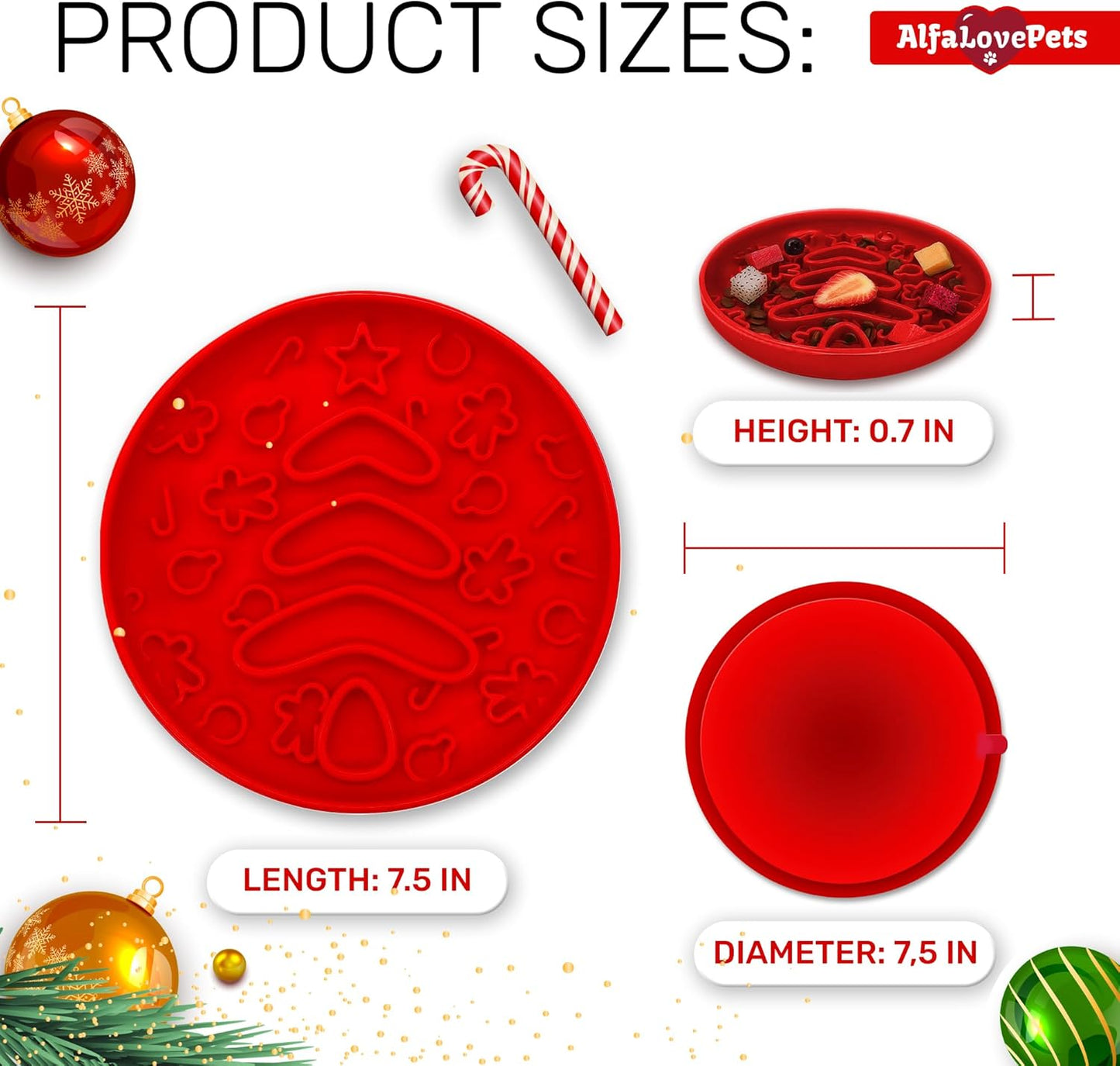 Slow Feeder Dog Bowls – Dog Bowl with Christmas Design – Red Lick Mat for Dogs – Dog Food Bowl – Safe Silicone Material – for Dogs Using – Dog Bowl Mat by Alfa Love Pets