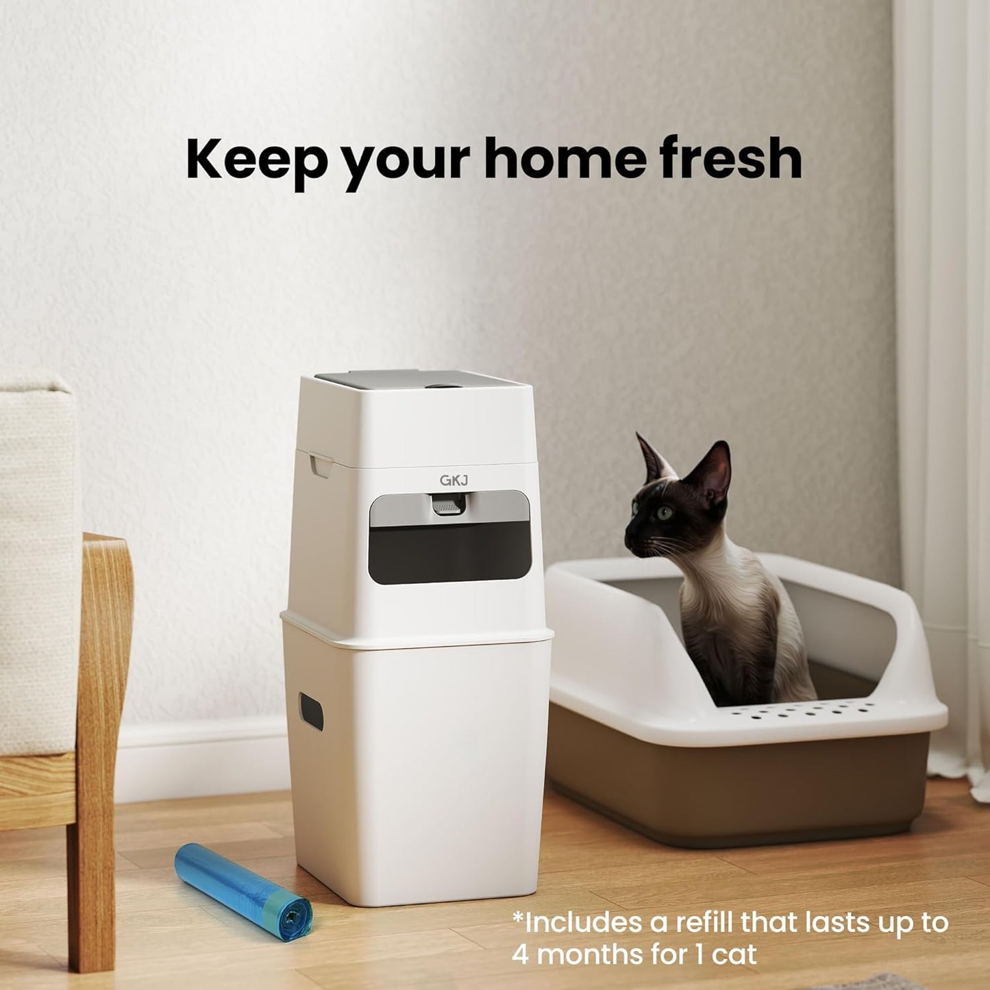 GKJ Cat Litter Trash Can | Litter Disposal Bin | Cat Litter Garbage Can Disposal System | Litter Box Trash Can | Includes 1 roll of 16 Easy Tear-Off Bags