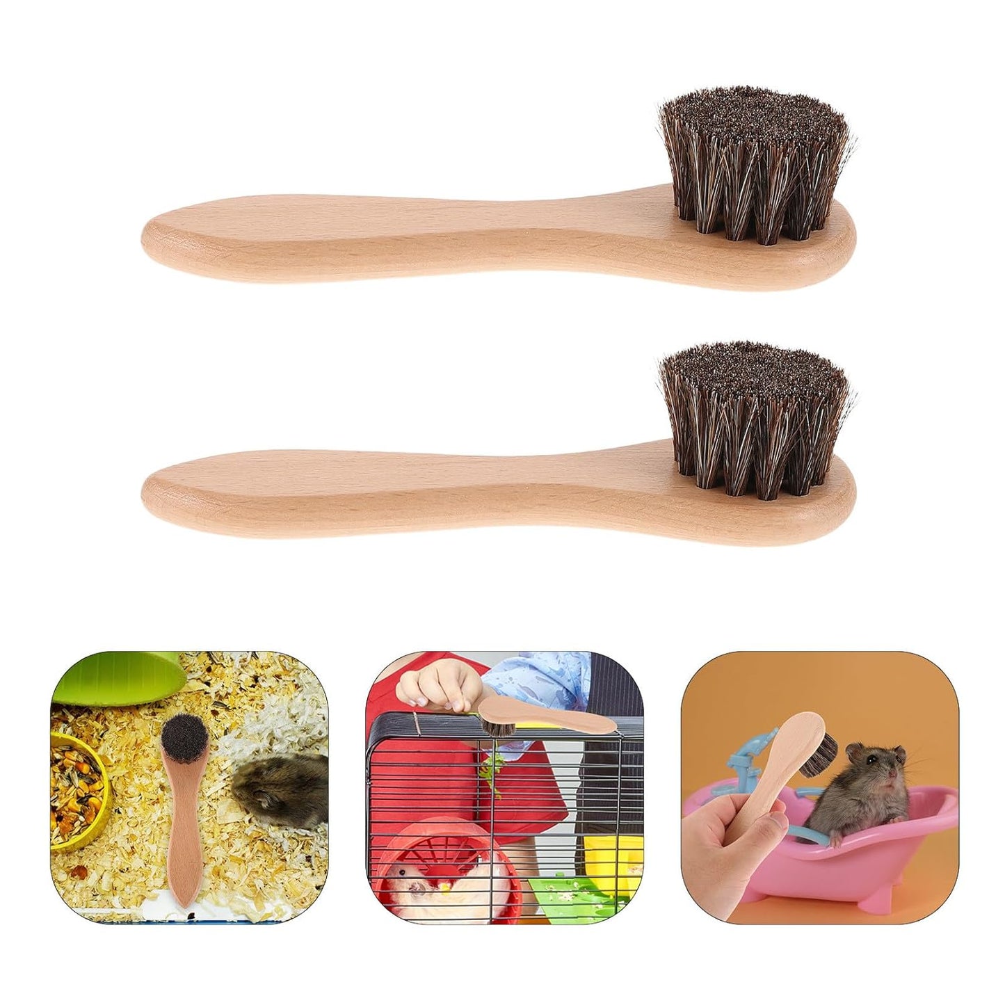 2Pcs Small Animal Bath Brush with Soft Bristles and Beech Wood Handle, 4-Inch Grooming Tool for Guinea Pigs, Rabbits, Hamsters – Pet Bathing and Shedding Care