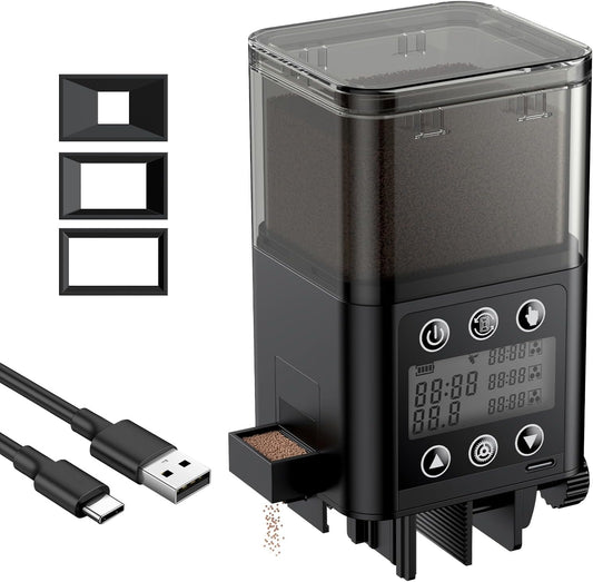 Pawfly Automatic Aquarium Feeder, USB Rechargeable 320 mL Auto Food Dispenser with Timer, Adjustable Vacation Feeder for Pellets, Granules and Powder