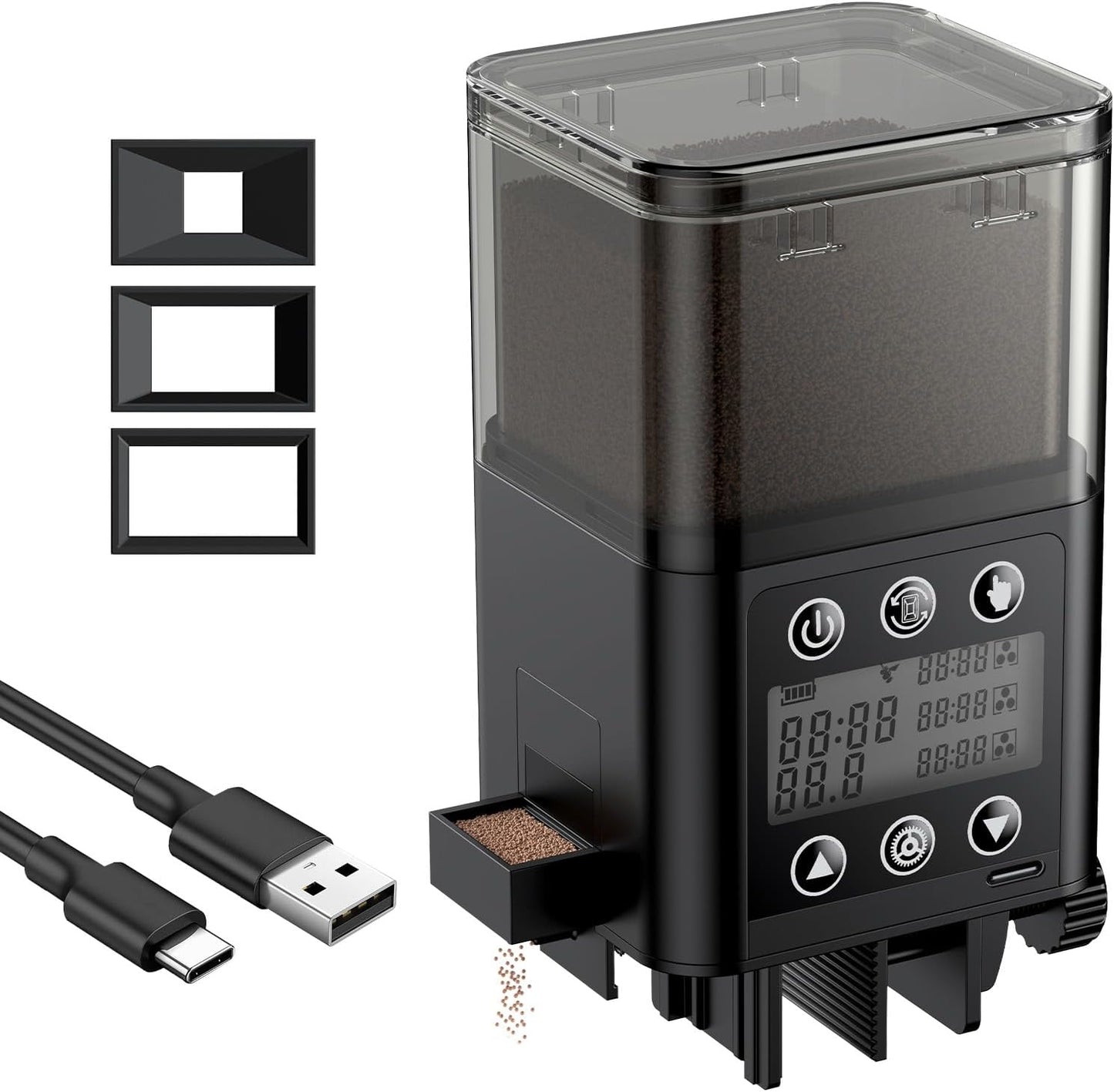 Pawfly Automatic Aquarium Feeder, USB Rechargeable 320 mL Auto Food Dispenser with Timer, Adjustable Vacation Feeder for Pellets, Granules and Powder