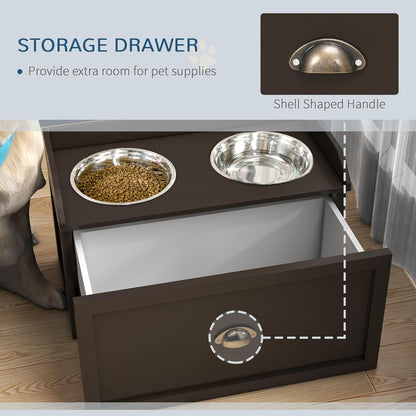 LUMILAND Dog Feeding Station with Storage Drawer for Organized Meals and Elevated Comfort, for Large Dogs, Coffee