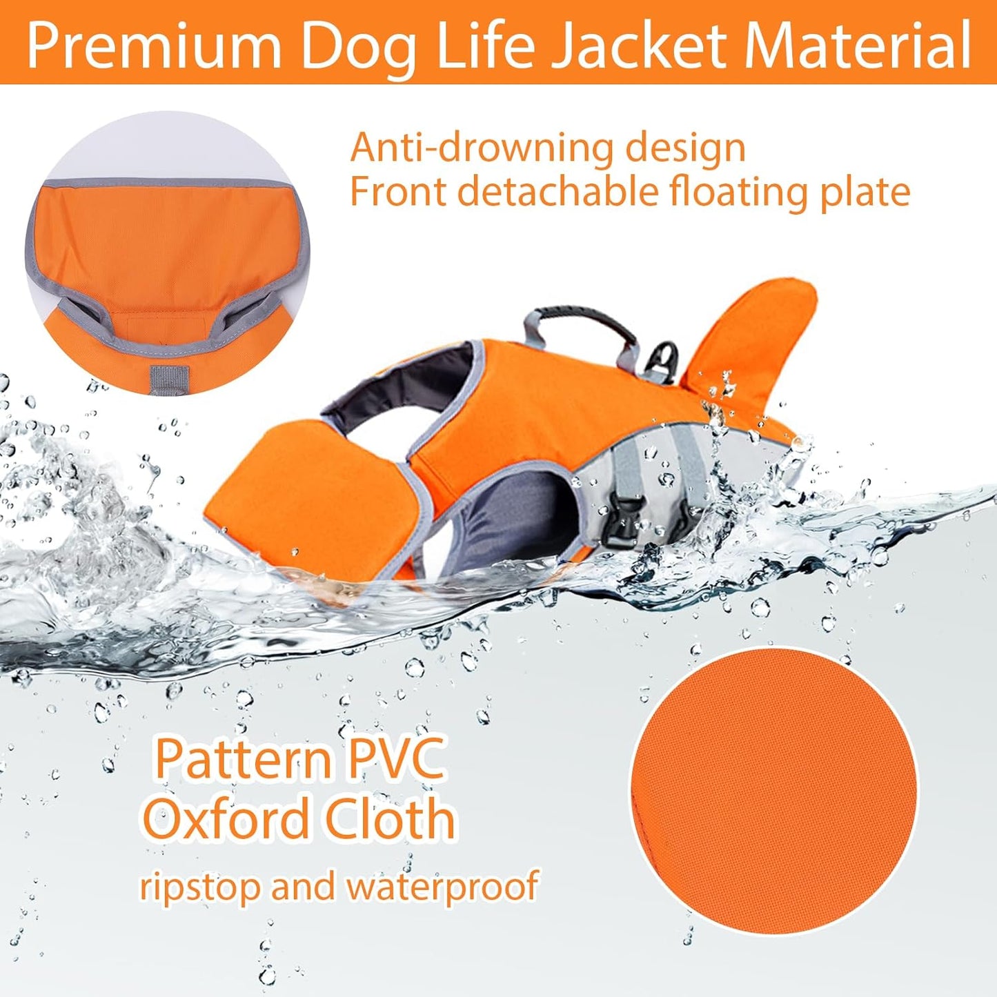 Geyecete Dog Life Jacket High Visibility Dog Life Vest for Swimming, Boating, and Water Safety, Large, Adjustable Pet Life Swimsuit-Orange-XL