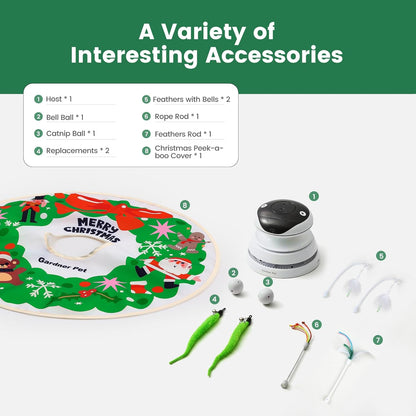 Gardner Pet Christmas Cat Toys, Chargeable 5 in1 Hide and Seek Automatic Interactive Cat Toy, Moving Ambush Feather, Track Balls,Indoor Exercise Kicker 24 inch Cover for All Breeds, 1200mAh