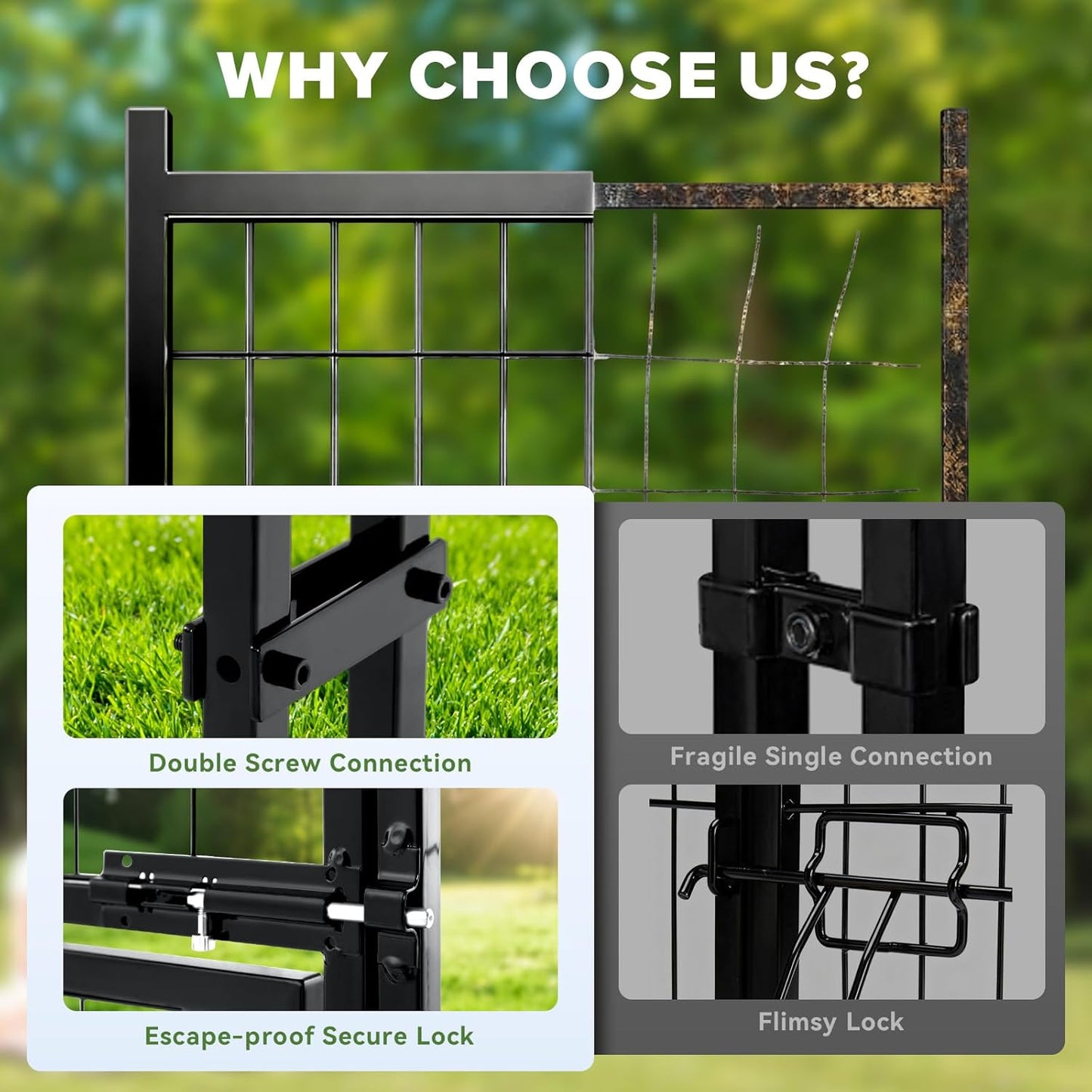 Oranland 4x4x5FT Dog Kennel Outdoor for Medium/Small Dogs, Welded Wire Outside Dog Pen, Anti-Rust Dog Run with Secure Lock/UV-Resistant Waterproof Roof/Swivel Stainless Steel Feeding Bowls