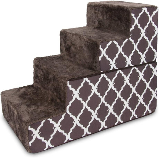 Foldable Pet Steps/Stairs with CertiPUR-US Certified Foam by Best Pet Supplies - Brown Lattice, 4-Steps (H: 22") (ST245T-L)