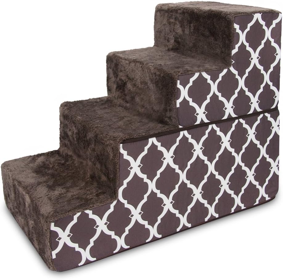 Foldable Pet Steps/Stairs with CertiPUR-US Certified Foam by Best Pet Supplies - Brown Lattice, 4-Steps (H: 22") (ST245T-L)
