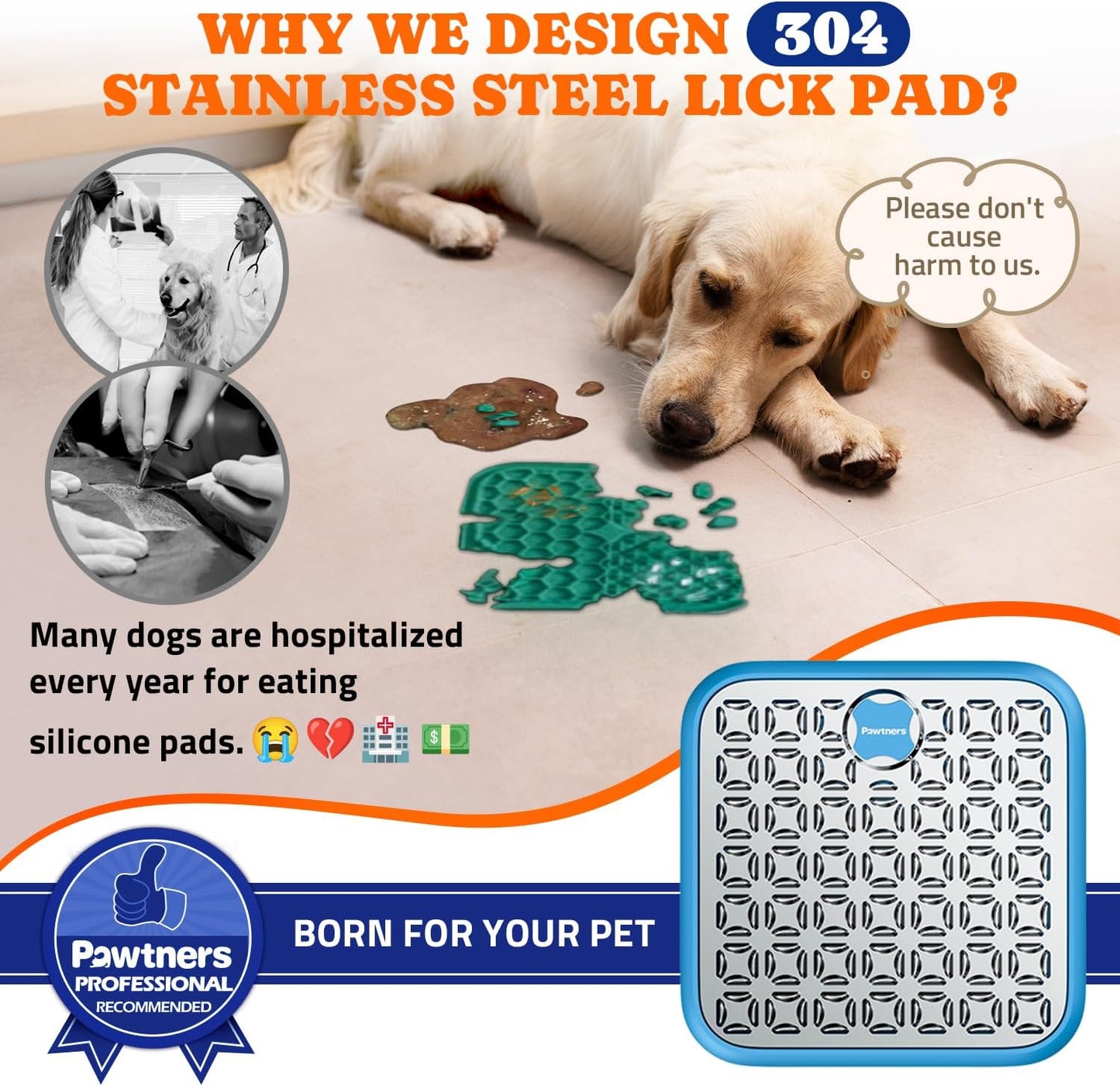 Lick Mat for Dogs & Cats, Stainless Steel Pet Slow Feeder for Crate Boredom & Anxiety Reduce, Cat Licking Pads with Spatula & Scrubbing Brush, Blue