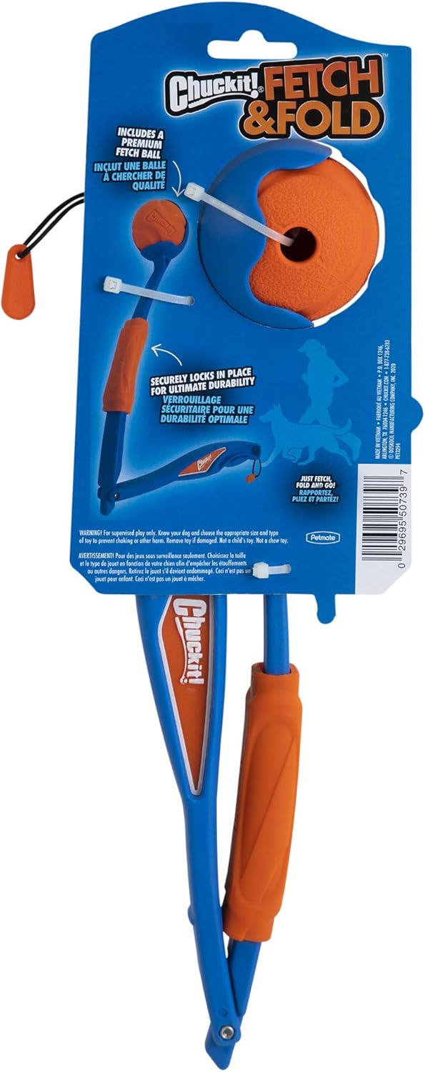 Chuckit! Fetch & Fold 25M Dog Ball Launcher, 25" Length, Includes Medium Ball (2.5") For Dogs 20-60 Pounds