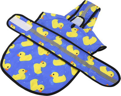 HDE Dog Raincoat Jacket Reflective Adjustable Hooded Pet Poncho Rain Coat with Leash Hole for Small to X-Large Dogs Rubber Ducks - L