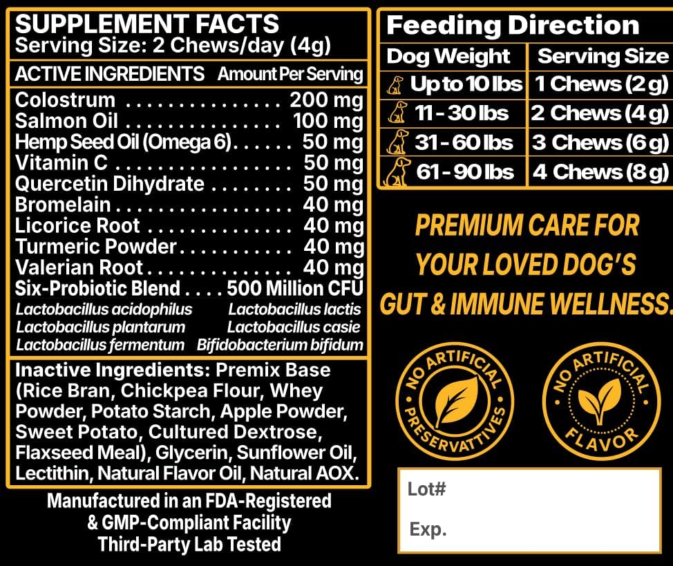 Dr. FD’s ProImmunix – Immune & Allergy Support for Dogs | Probiotic + Colostrum for Gut Health, Seasonal Itch & Skin Comfort | Natural Beef Flavor | 120 Soft Chews