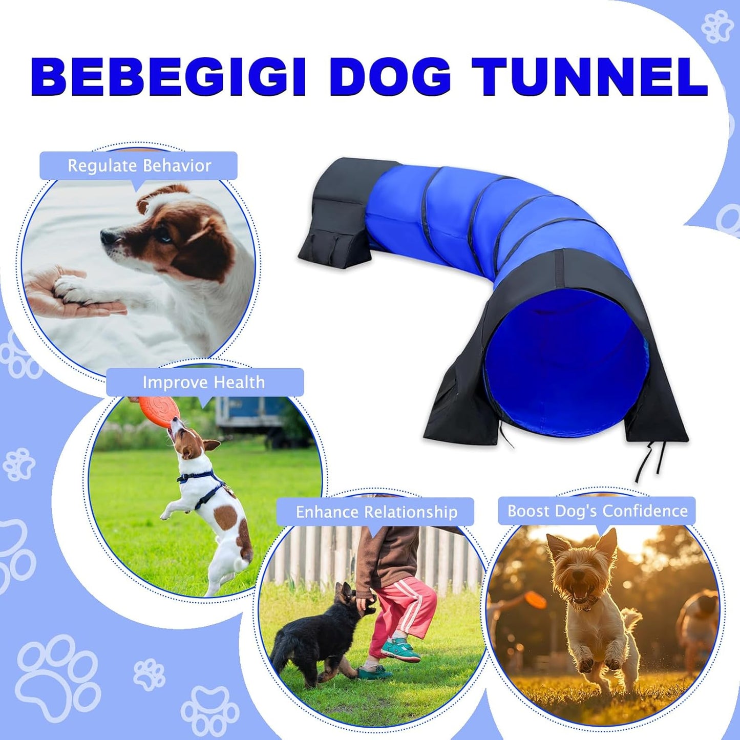 10 Foot Dog Agility Tunnel with Sandbags, 24 Inch Open Indoor Outdoor Dog Agility Training Equipment for Large Medium Small Dogs