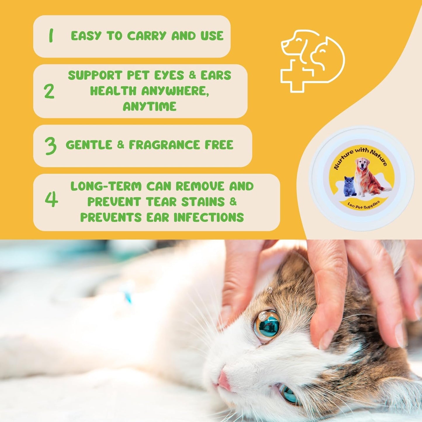 Eye & Ear Wipes for Pets - (100 Count) - Cleanser for Dogs and Cats, Non-Irritating Ingredients; Aloe Essence and Coconut Oil, Specially formulated, Everyday use, Unscented