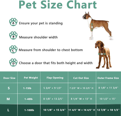 Pet Door, Interior and Exterior Large Dog Doors, PC Frame and Telescoping Tunnel Doggy and Cat Doors, Doggie Door with Double Magnetic Flaps and Sliding Lock Panels (Pets Up to 100 Lb) L