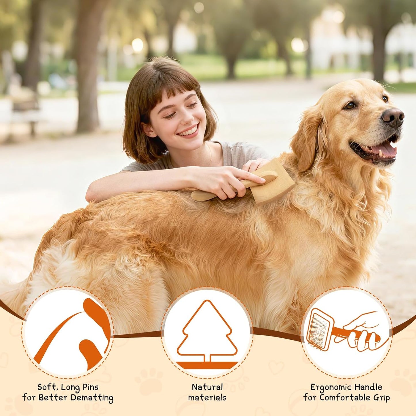 3 PCS Slicker Brush for Dogs, Makerfire Ergonomic Dog Slicker Brush for Grooming Long Hair Dogs, Professional Dog Grooming Brushes with Detangler Comb for Golden Doodle & Poodle