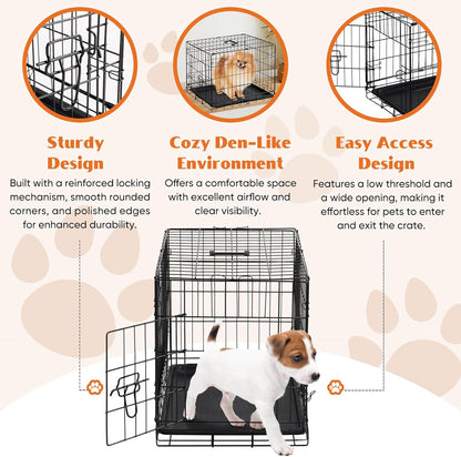Sweetcrispy 24-Inch Single-Door Dog Crate–Durable Metal Pet Kennel with Secure Lock, Foldable Design, Removable Tray for Easy Cleaning, Portable Puppy Cage for Small Dogs, Ideal for Training & Travel