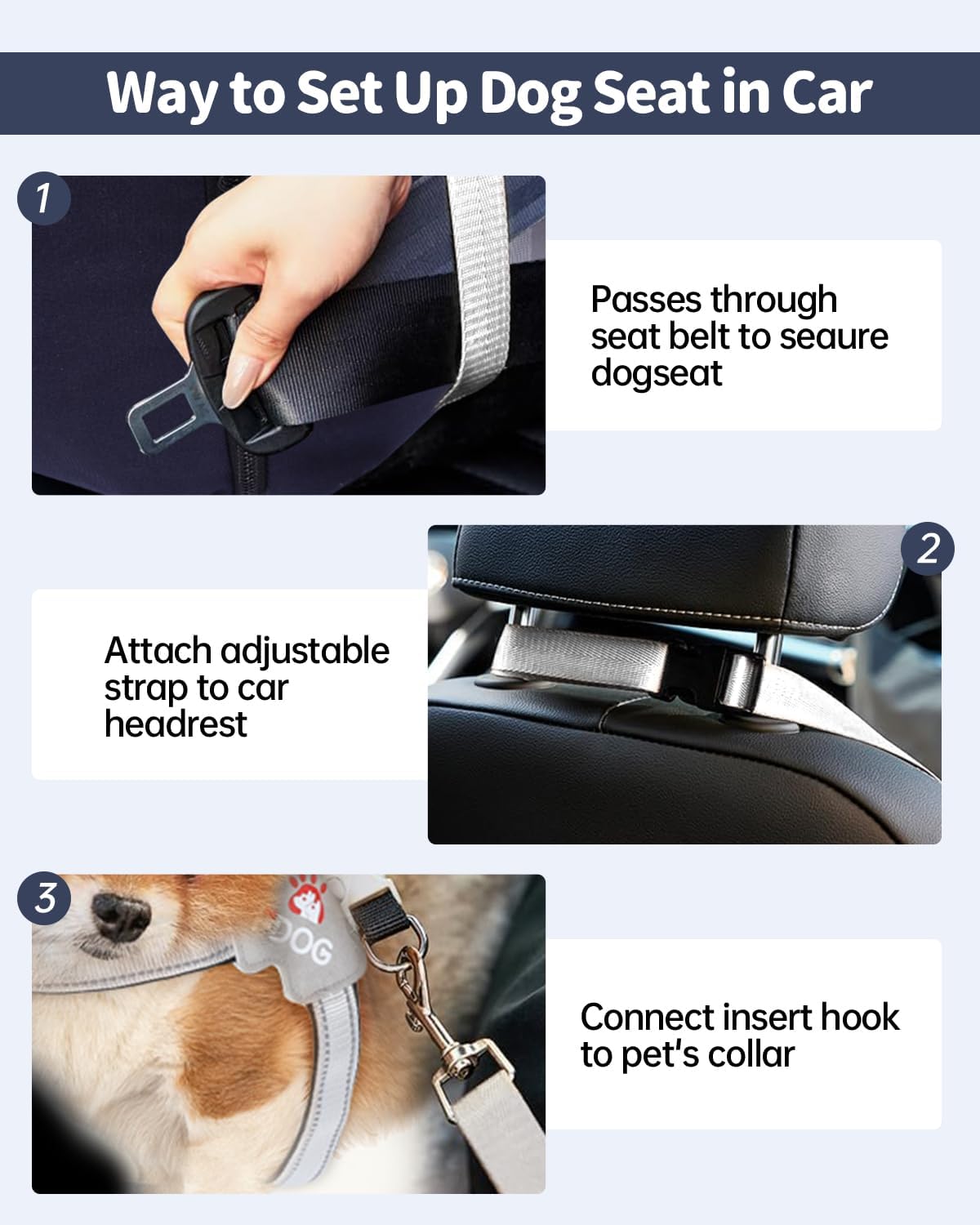 Medium Dog Car Seat for Medium Sized Dogs, Car Seat for Small Dogs with Side Zipper, Waterproof Dog Travel Bed in car with Storage Pockets Up to 25lbs, Memory Foam Filling for Max Support, Dark Blue