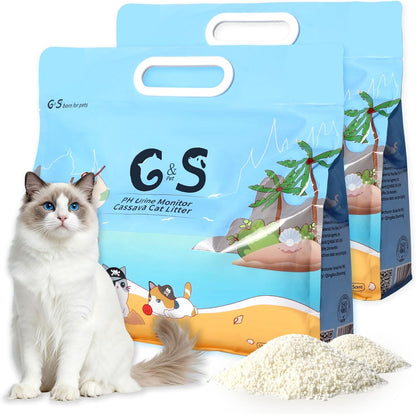 G&S Tapioca Cat Litter, Cassava Cat Litter, Automatic Litter Box Friendly,Non Sticking, Rapid Clumping, Water Absorbent, Dust-Free,(4.5lb×2bags)