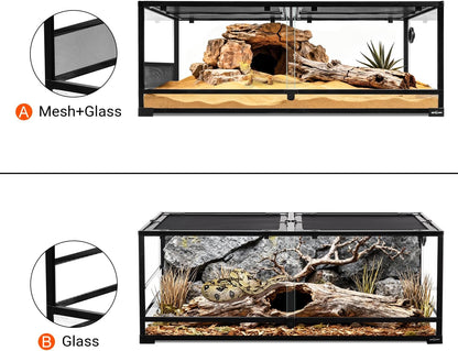 REPTI ZOO Large Glass Reptile Terrarium 48" x 24" x 18", 85 Gallon Detachable Terrarium with Double Hinge Door & Top Screen Ventilation, Reptile Habitat Tank for Bearded Dragon, Ball Python, Gecko