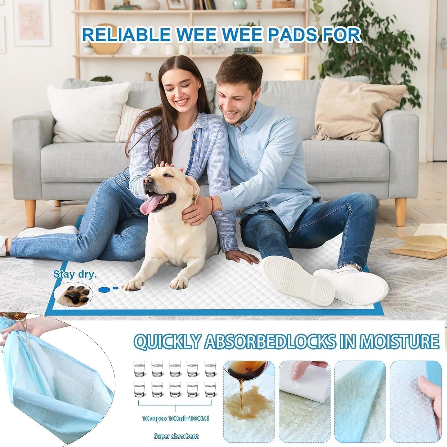 XXXXL Puppy Pee Pads for Dogs 36"x51" 40 Count, Extra Large Dog Pee Pads, Leak-Proof & Super Absorbent Dog Pee Pads, Thicken Disposable Potty Pads Puppy Training Pads for Cats Rabbits