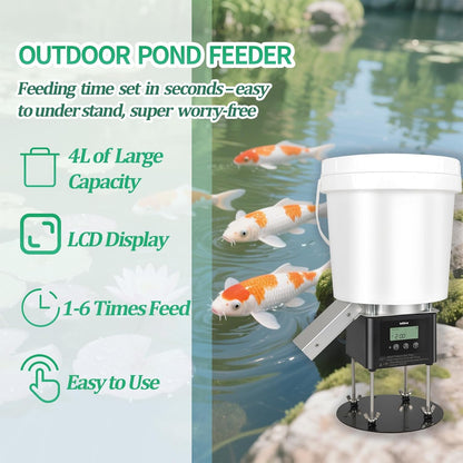Automatic Fish Feeder for Pond, Briidea Outdoor Pond Feeder with 4L Capacity, Timed Feeding, Anti Clog System, Wildlife - Proof Design & Waterproof Housing