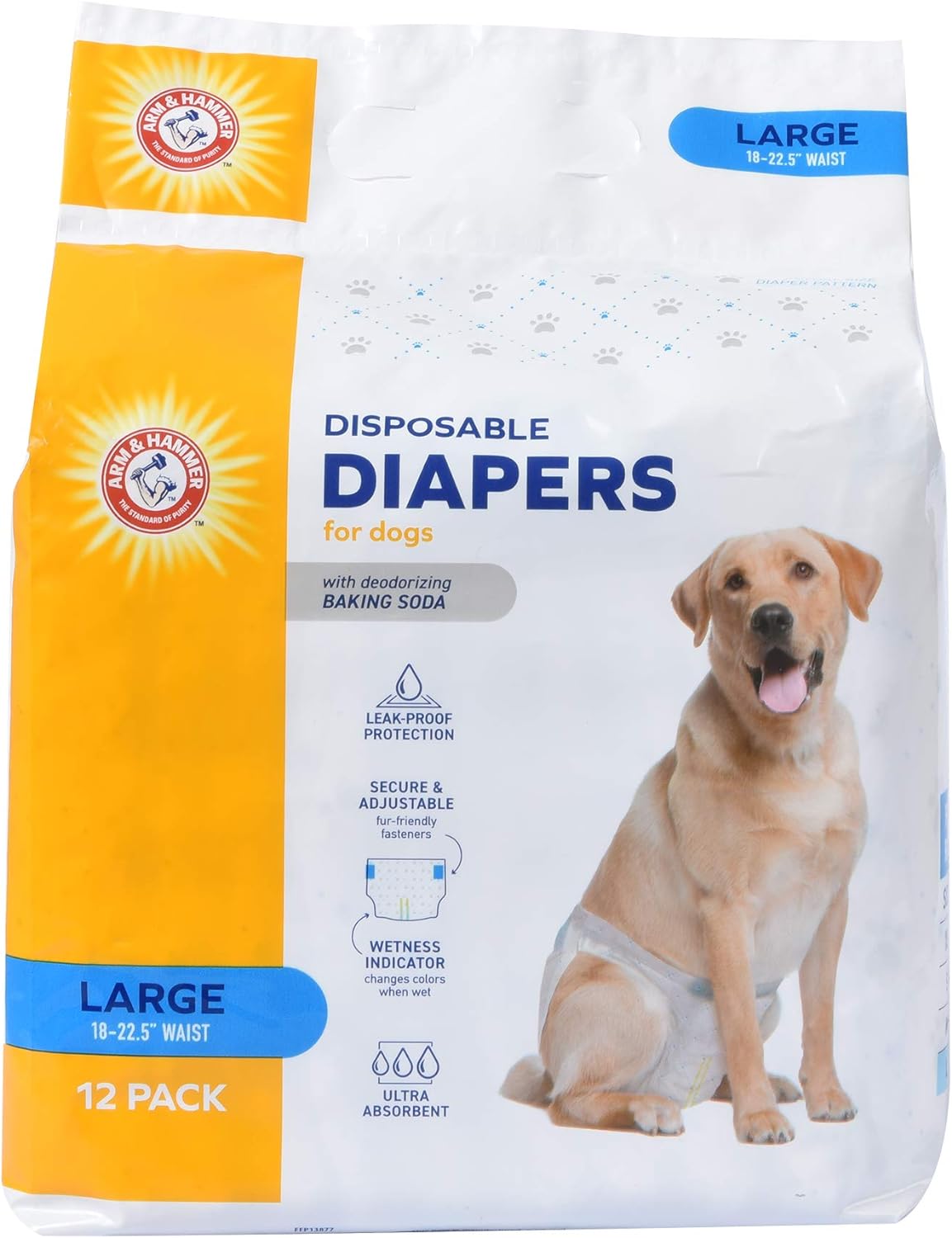 Arm & Hammer for Pets Female Dog Diapers, Size Large, Ultra-Absorbent, Adjustable Girl Dog Diapers with Leak-Proof Protection and Wetness Indicator (Pack of 1, 12 Count Total)