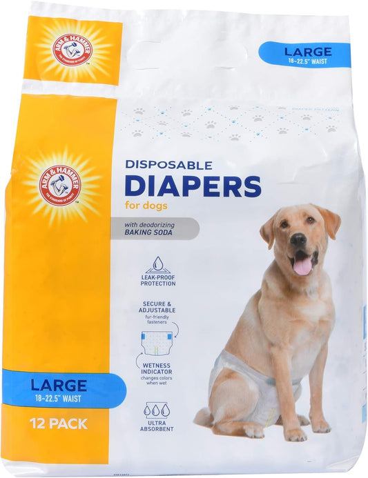 Arm & Hammer for Pets Female Dog Diapers, Size Large, Ultra-Absorbent, Adjustable Girl Dog Diapers with Leak-Proof Protection and Wetness Indicator (Pack of 1, 12 Count Total)