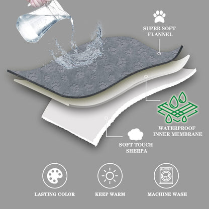 Qeils Pet Blankets for Cats - Waterproof Cat Blanket Washable - Sherpa Fleece Puppy Blanket, Soft Plush Reversible Throw Protector for Bed Couch Car Sofa, 25"X30", Grey