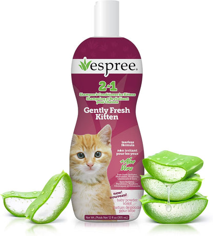 Espree Gentle Fresh Kitten Shampoo & Conditioner, Tearless Formula with Aloe Vera, Sulfate-Free, Paraben-Free, Harsh Chemical and Dye-Free, Safe for Sensitive Skin, 12oz