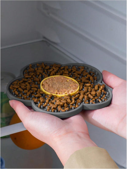 QWINEE Lick Mat for Dogs Cats Flower Shaped Pet Slow Feeder Dog Cat Puppy Bowl Lick Pad for Dog Fun Alternative to Slow Down Eat for Small Medium Large Dogs Grey One-Size