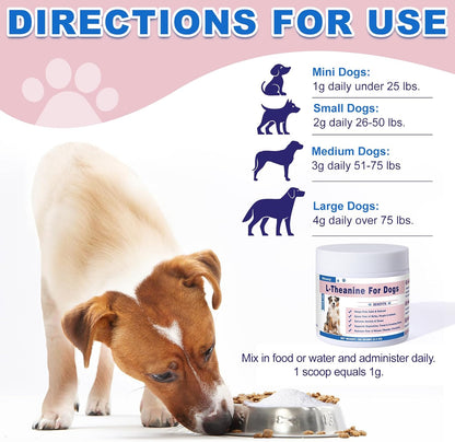 L-Theanine Supplement for Cats & Small Dogs – Helps Keep Pets Calm & Relaxed – for Small, Medium & Large Dogs & All Cats – 100g Powde