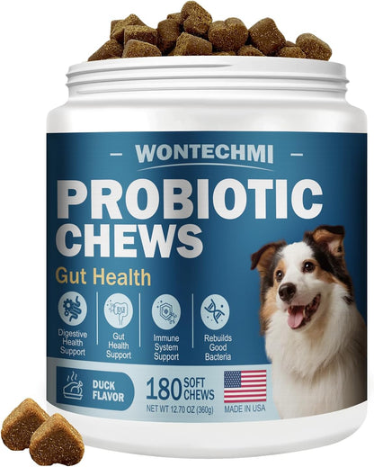 Probiotics for Dogs, Improve Itchy Skin Itchy Ears, Gut Health, Yeast Balance, Allergies, Immunity, Dog Probiotics and Digestive Enzymes with Prebiotics, Reduce Diarrhea (180 Chews, Duck)