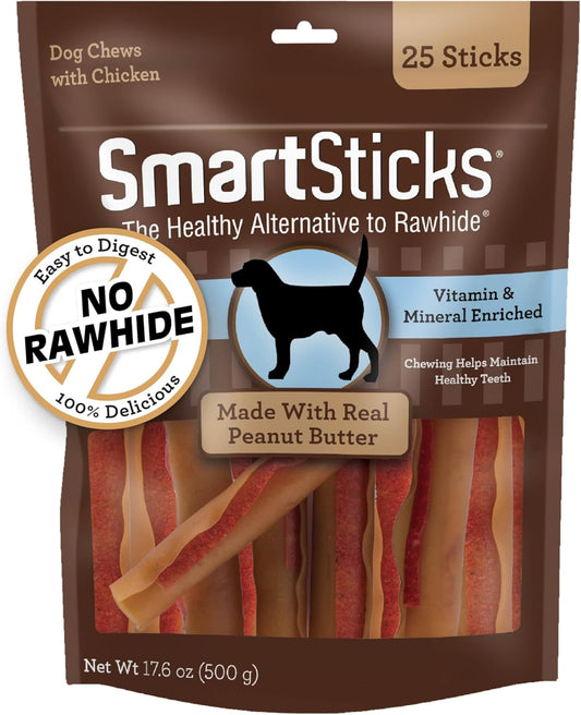 SmartBones SmartSticks With Real Peanut Butter, 25 Count, Treat Your Dog to a Rawhide-Free Chews For Dogs