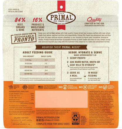 Primal Freeze Dried Dog Food, Pronto Mini Nuggets, Beef; Scoop & Serve, Complete & Balanced Meal; Also Use as Topper or Treat; Premium, Healthy, Grain Free High Protein Raw Dog Food (7 oz)