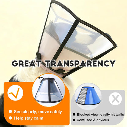 Soft Dog Cone, Stop Licking Deep Pet Recovery Collar After Surgery for Large Medium Dogs, Clear Plastic Breathable Elizabethan Head Neck Circle, Adjustable Comfortable Cones 25cm /10" Long (L Pink)