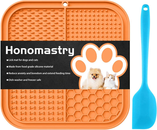 Lick Mat for Dogs, Premium Lick Pad with Suction Cups for Dog Anxiety Relief, Slow Feeder Dog Bowls, Bathing, Grooming and Training (Orange, 1pack)