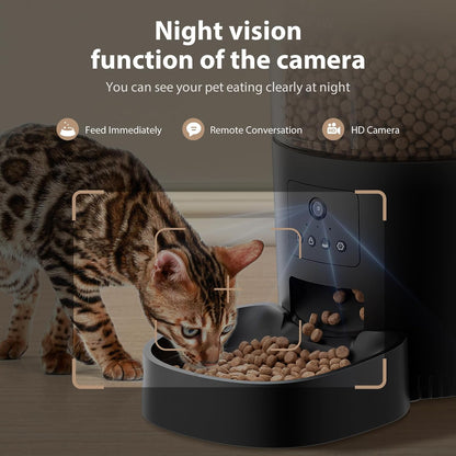 Automatic Cat Feeder with Camera and Water Fountain, 1080P HD AI Pet Recognition, APP Remote Control, Timed Food Dispenser, Two-Way Audio, Night Vision Function, 3L Fountains for Drinking with Filter
