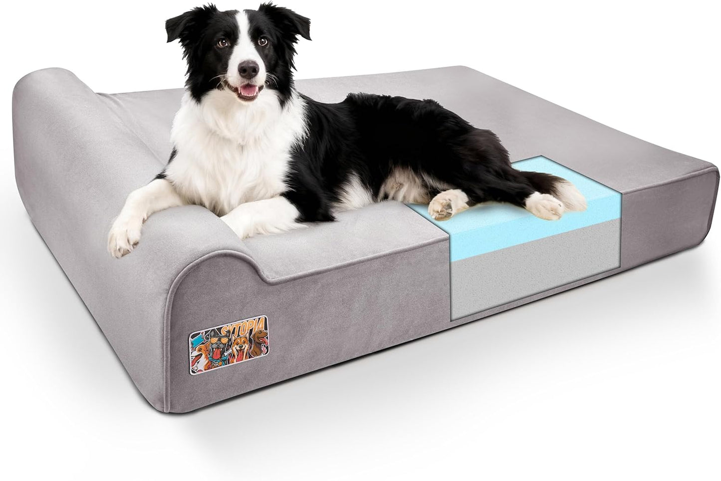 Sytopia XL Orthopedic Memory Foam Dog Bed 35D 46 inch, Extra Large Dog Sofa for Senior Dogs up to 100 lbs, Water Resistant & Washable Cover with Liner, Grey