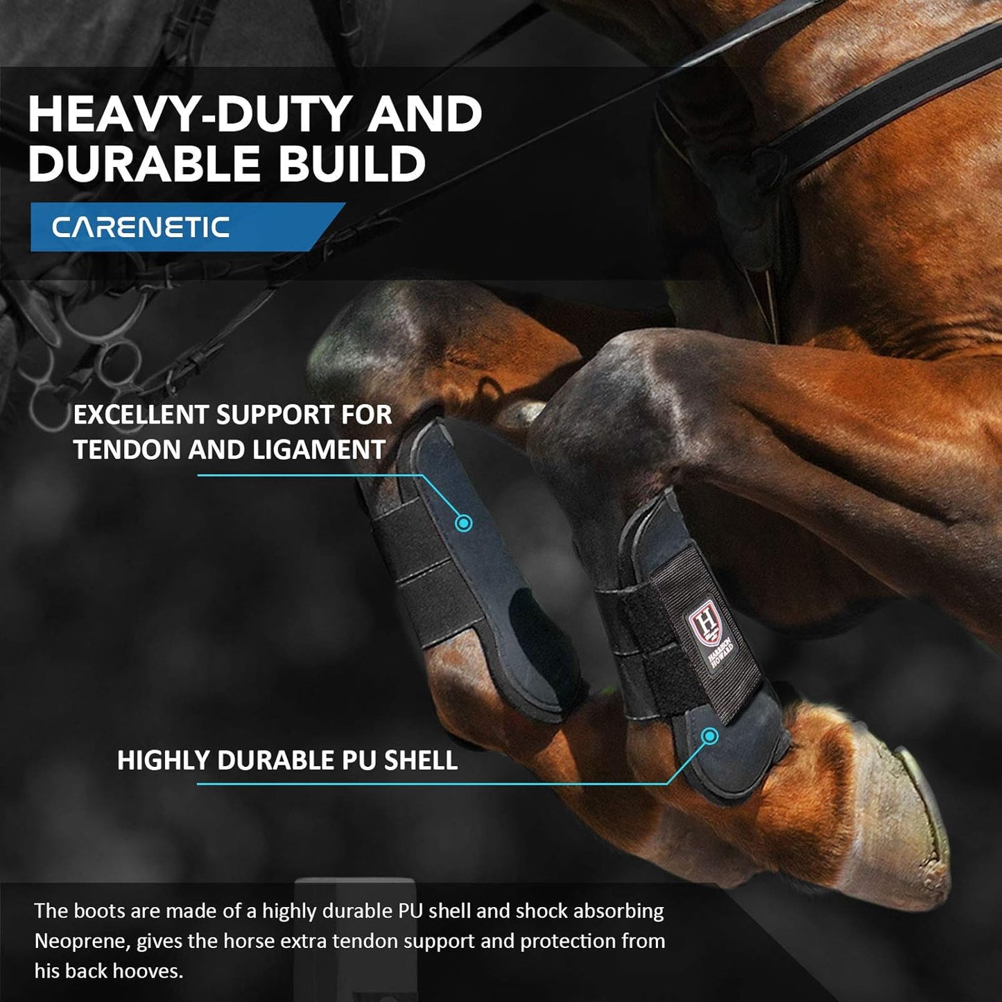 Harrison Howard Horse Tendon Boots Open Front/Fetlock Boot for Horse Protective Boots for Jumping, Trail Riding Set of 4