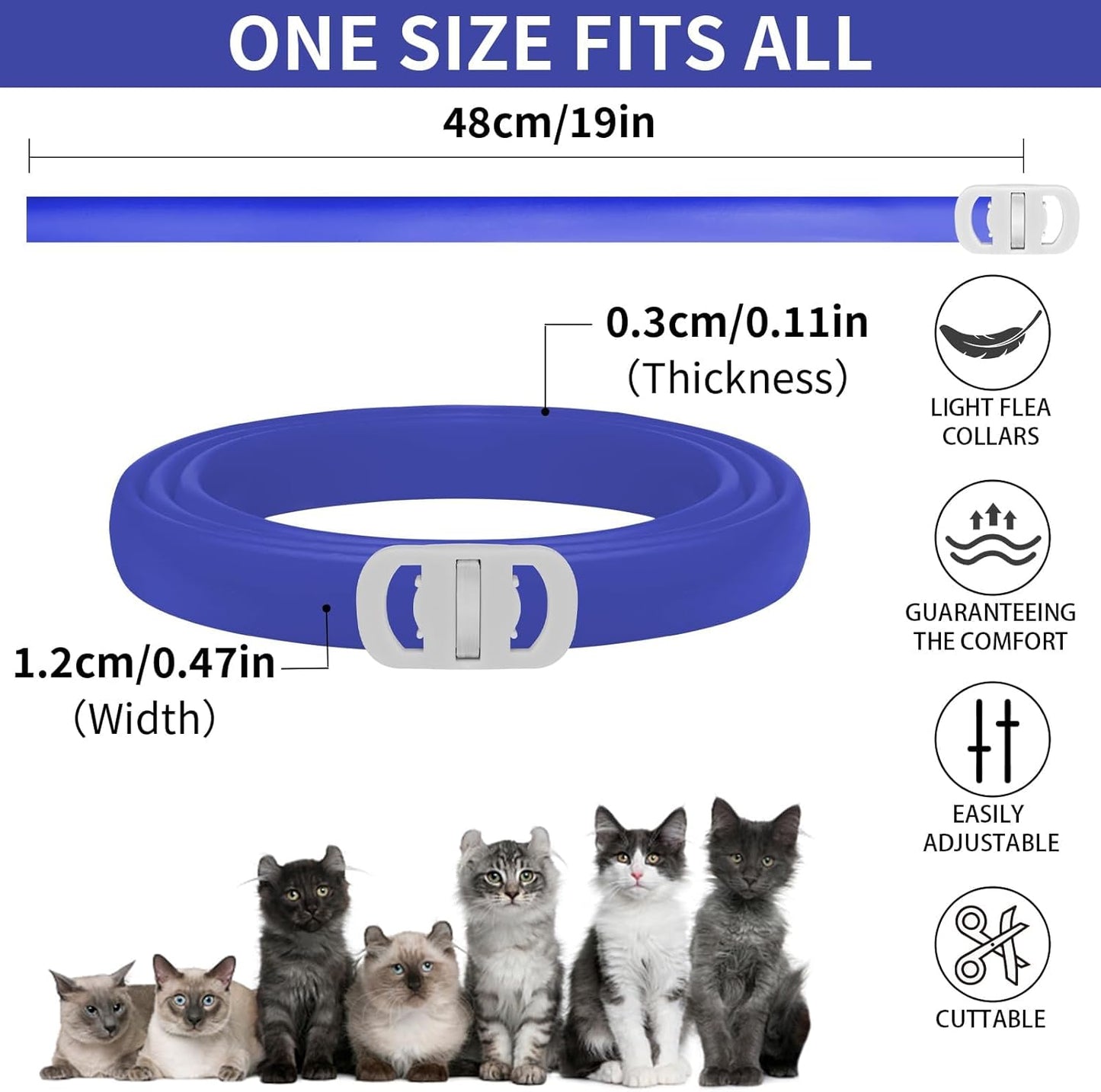 4 Pack Flea Collar for Cats, 32 Months Flea and Tick Prevention for Cat, Waterproof & Natural Cat Flea and Tick Treatment, Adjustable for Cats Kittens(Blue&Pink)