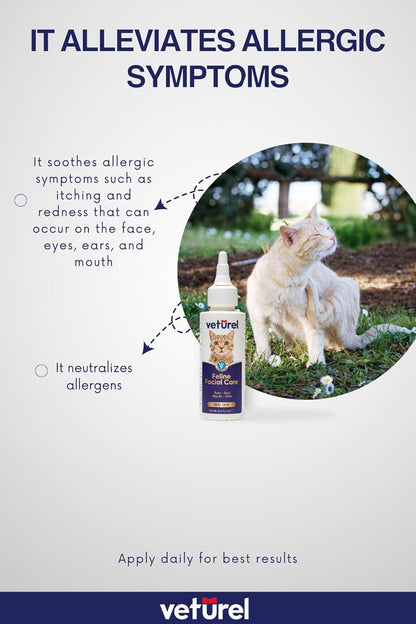 Natural Feline Facial Care - Cat Tear Stains Remover - Cat Acne - May Help with Cat Chin Acne - Cat Chin Blackheads - Gentle Ear and Eye Care - May Soothe Skin - 3.4 oz.