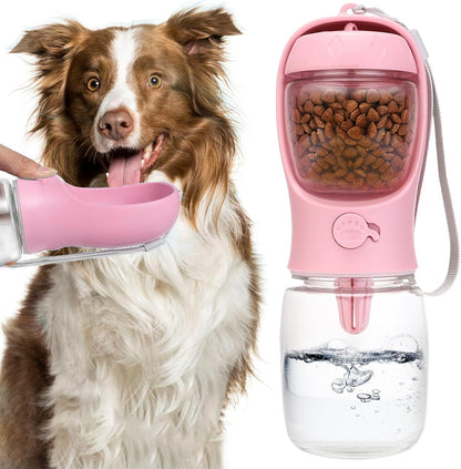 Bestac Portable 2-in-1 Pet Food & Water Feeder Leak-Proof Travel Bowl, Hiking & Walking Pet Water Dispenser (Pink, 350)
