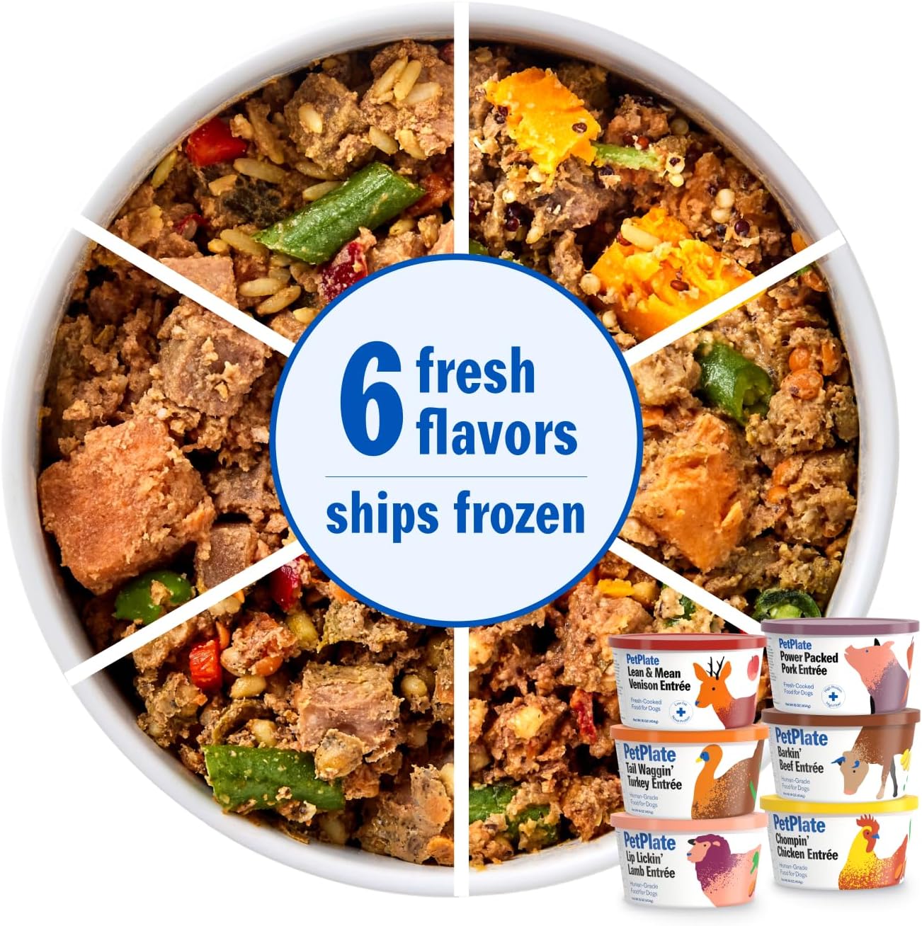 PetPlate Human-Grade Fresh Dog Food Variety Pack – 6 Proteins (Beef, Chicken, Lamb, Pork, Turkey & Venison) – Wet Dog Food for All Breeds – High-Protein, Natural – 12-oz Cups, Case of 6