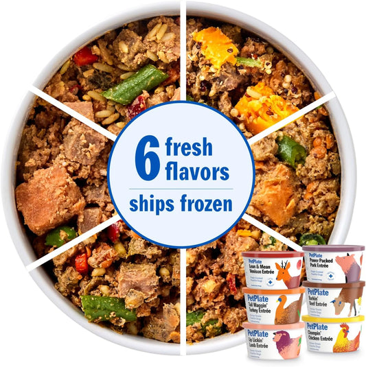 PetPlate Human-Grade Fresh Dog Food Variety Pack – 6 Proteins (Beef, Chicken, Lamb, Pork, Turkey & Venison) – Wet Dog Food for All Breeds – High-Protein, Natural – 12-oz Cups, Case of 6